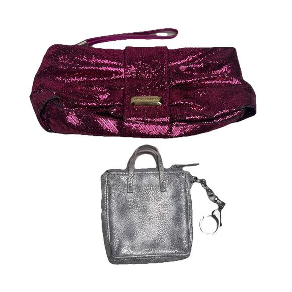 Victoria Secret Pink Sequin Clutch Purse + Thirty-One Silver Coin Pouch Keychain - Picture 1 of 16